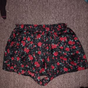 Alya black satin shorts With red roses size small